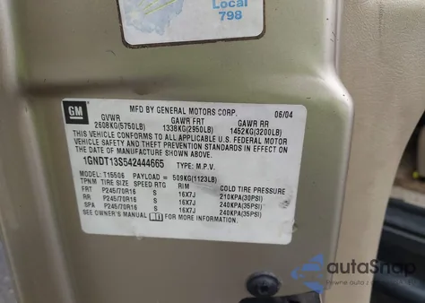 2004 Chevrolet Trailblazer Ls z USA, uszkodzony, nr VIN 1GNDT13S542444665